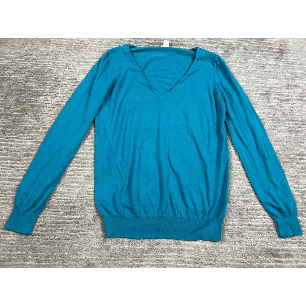 J.Crew Sweater Womens M Blue V-Neck A1880 100% Cotton Fine Knit‎ Long Sleeve